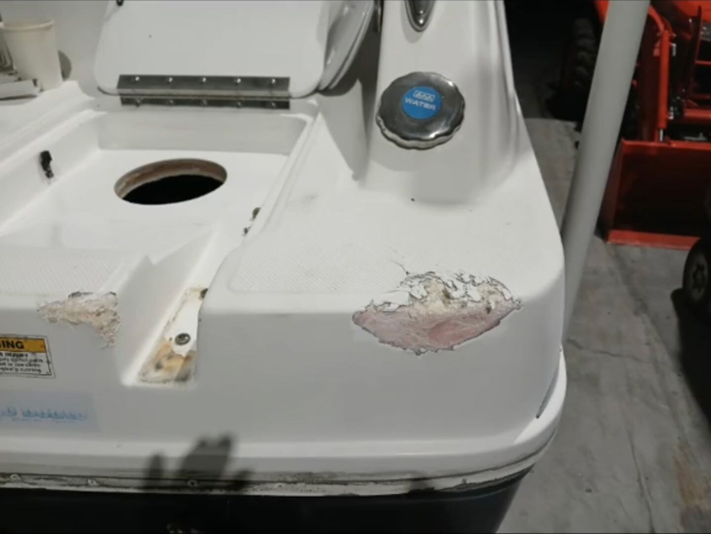 Before: diamond pattern non-skid deck worn and faded